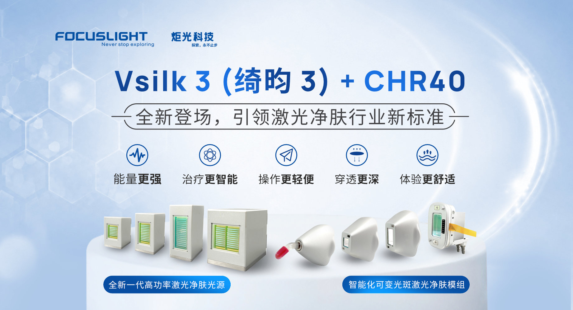 Vsilk 3 + CHR40  |  开启高性能激光净肤光源3.0时代，重新定义高端净肤设备新标准